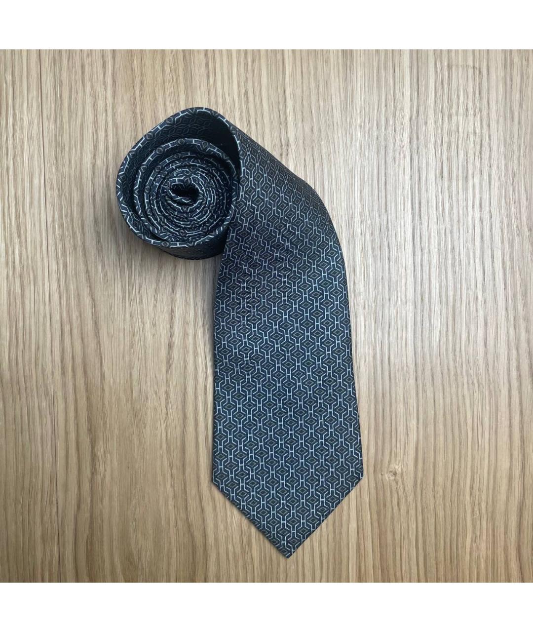 HERMES Серый шелковый галстук, фото 5