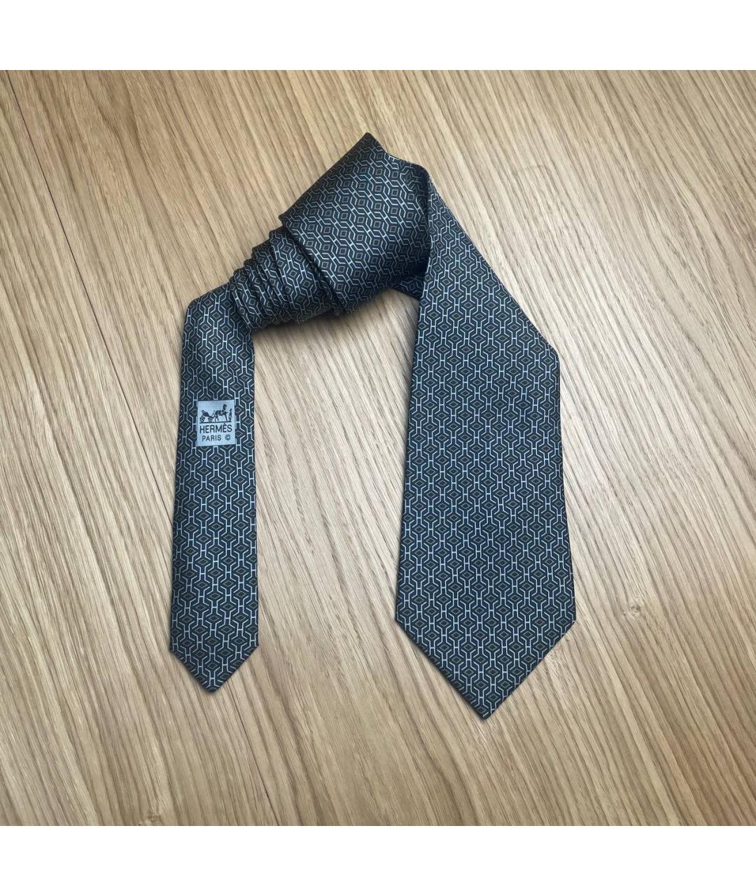 HERMES Серый шелковый галстук, фото 3