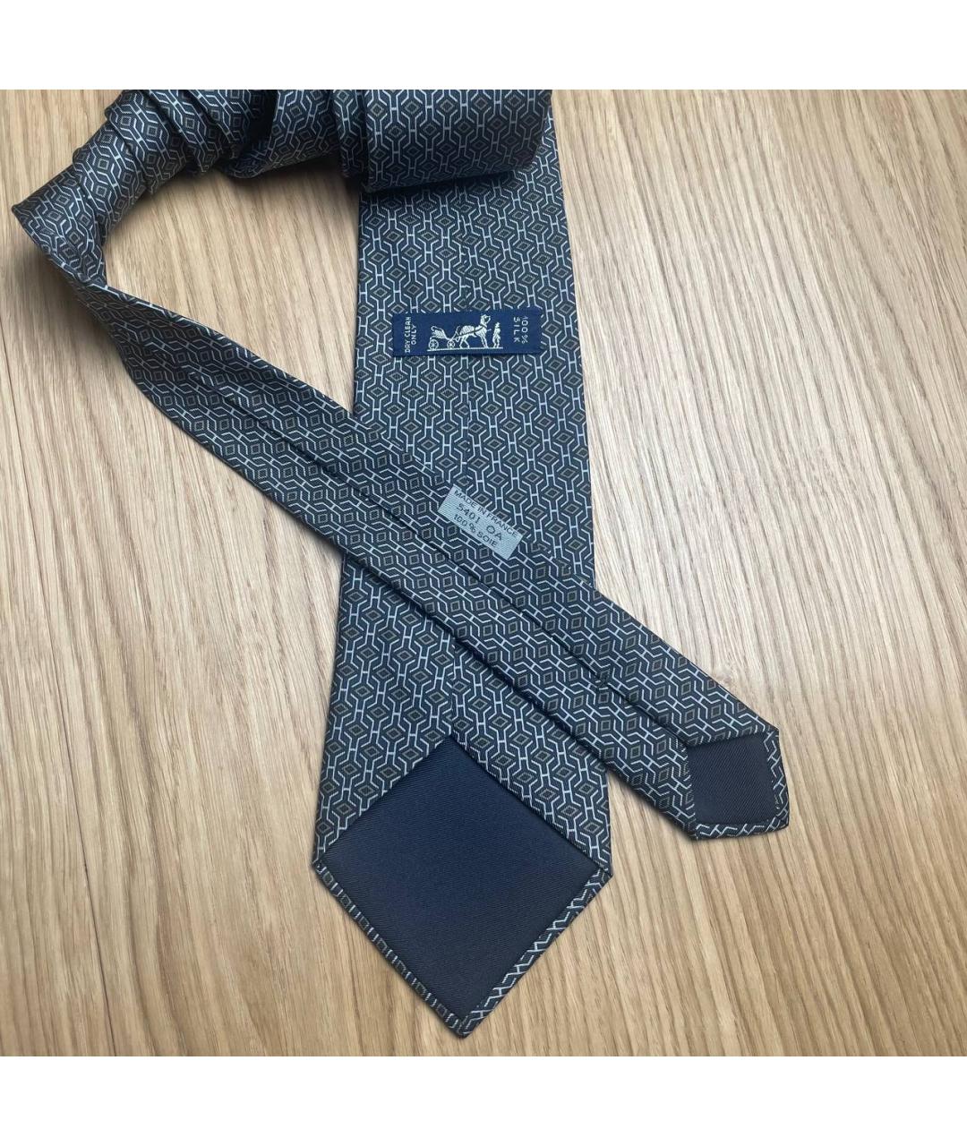 HERMES Серый шелковый галстук, фото 4