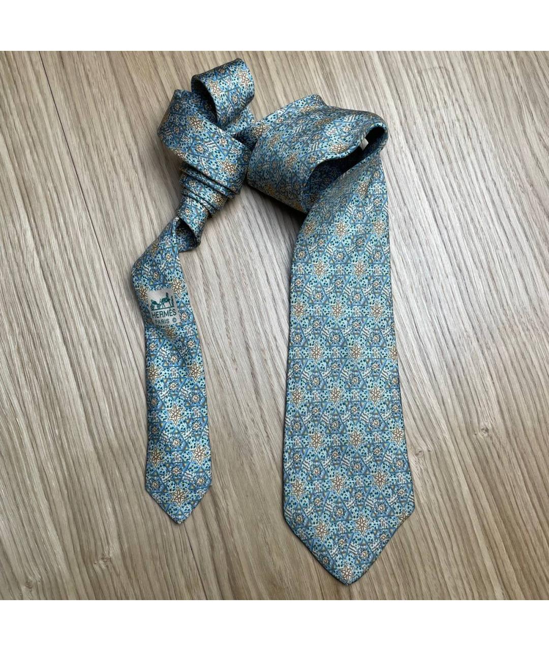 HERMES Голубой шелковый галстук, фото 3