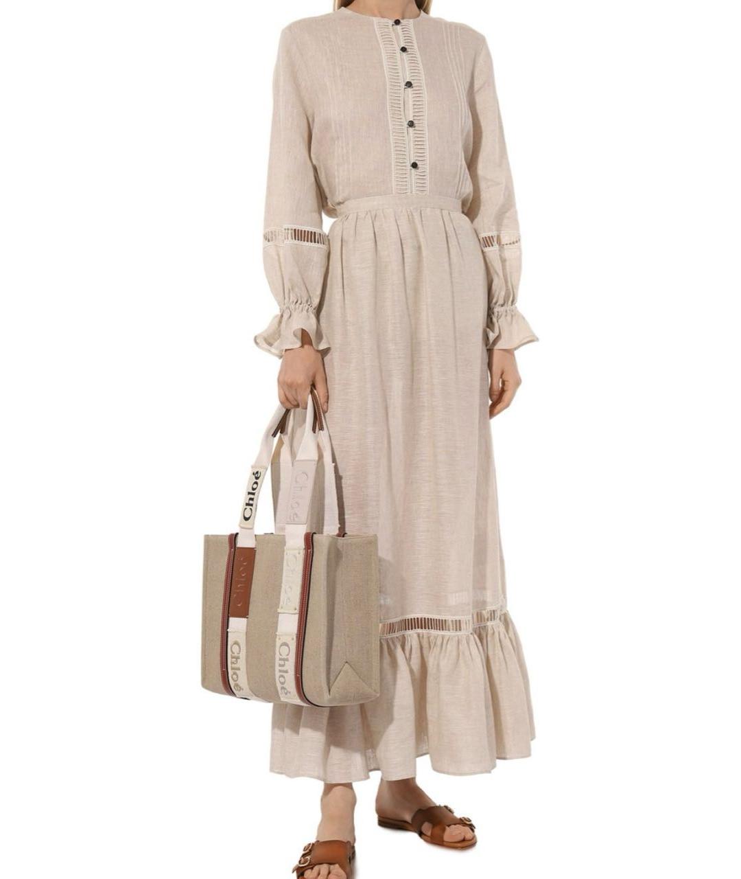 CHLOE Бежевая льняная сумка тоут, фото 7