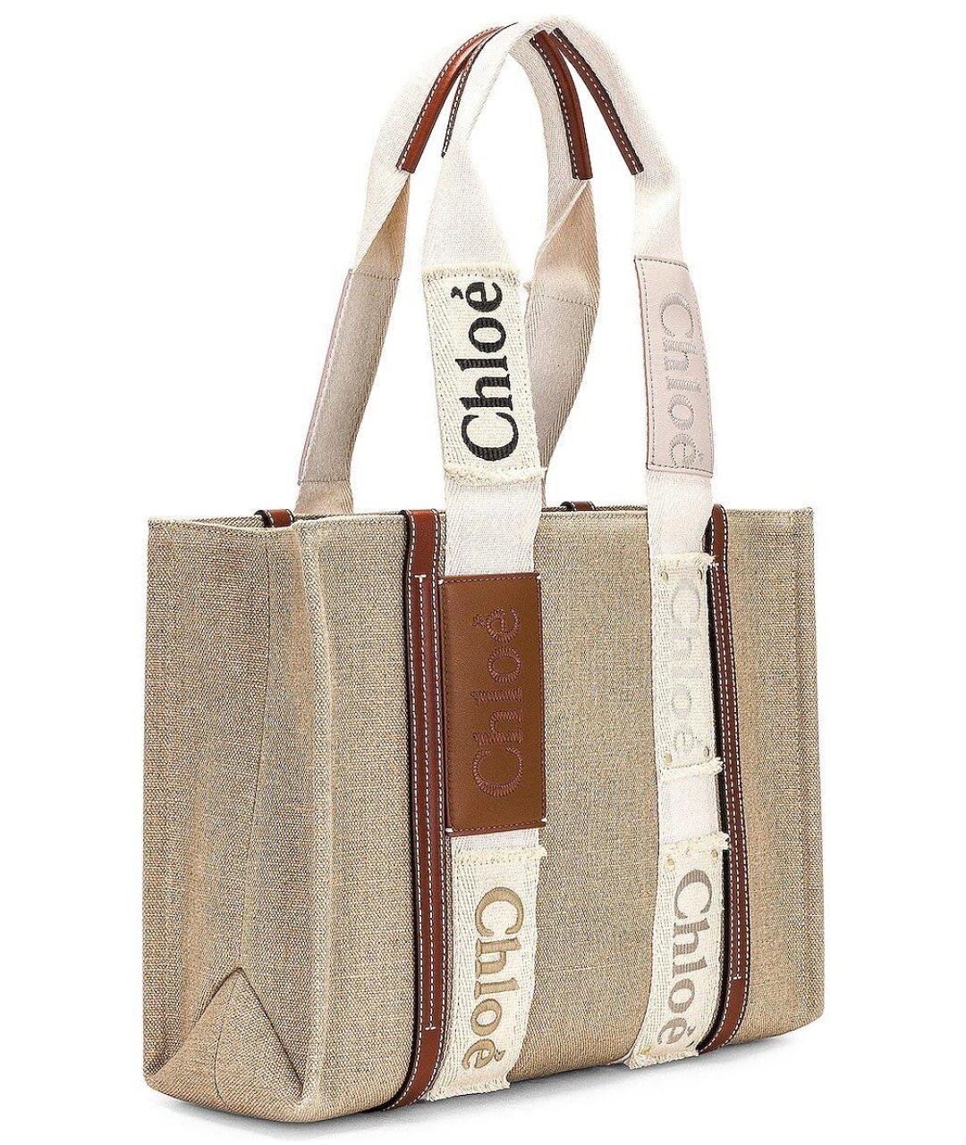 CHLOE Бежевая льняная сумка тоут, фото 2