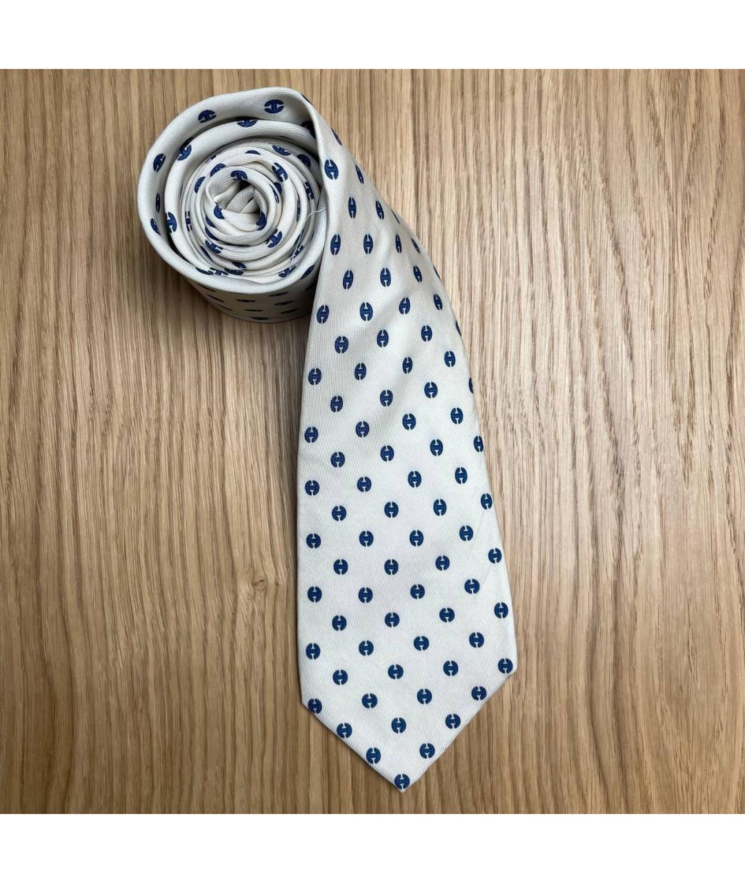 HERMES Белый шелковый галстук, фото 5