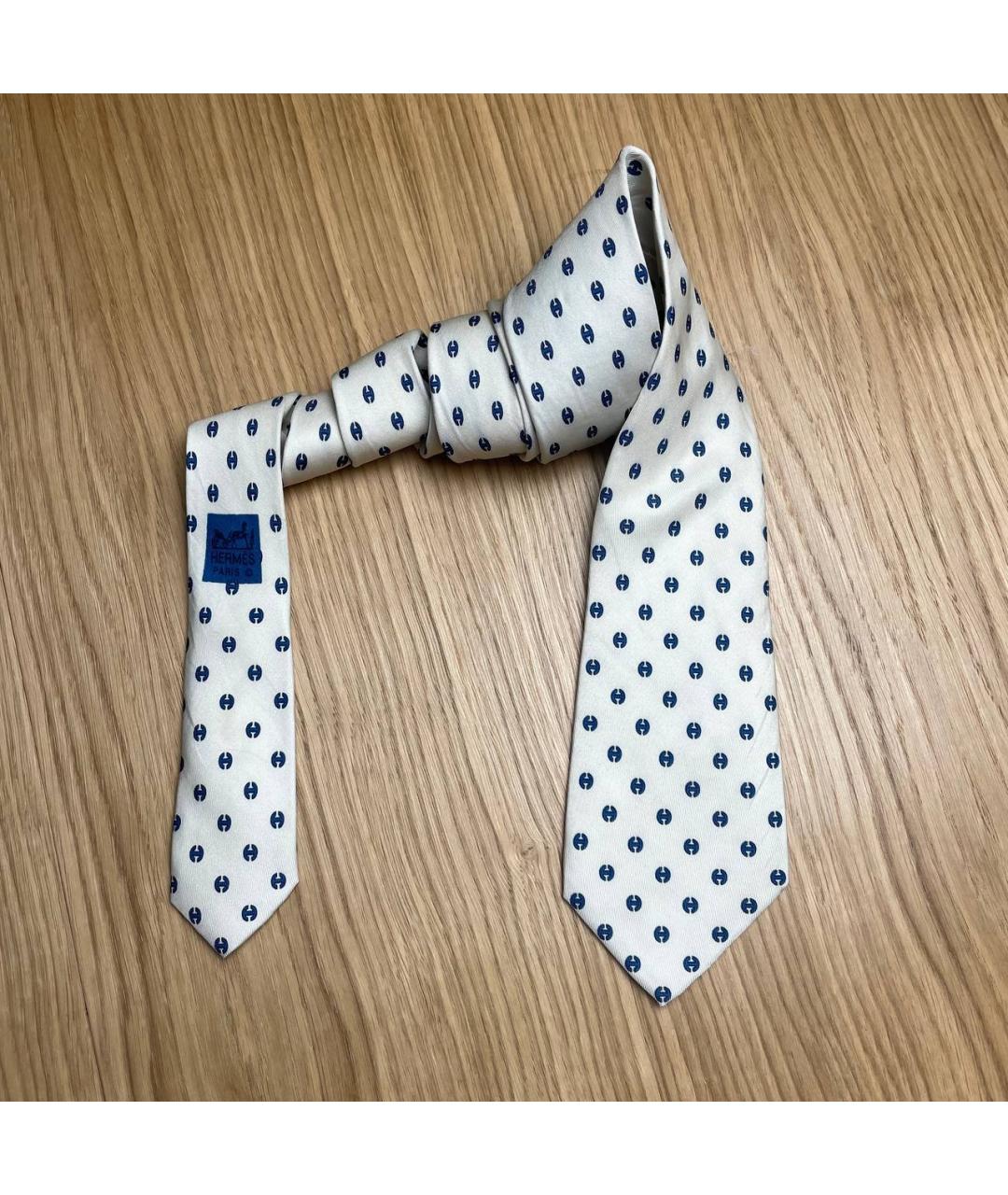 HERMES Белый шелковый галстук, фото 3