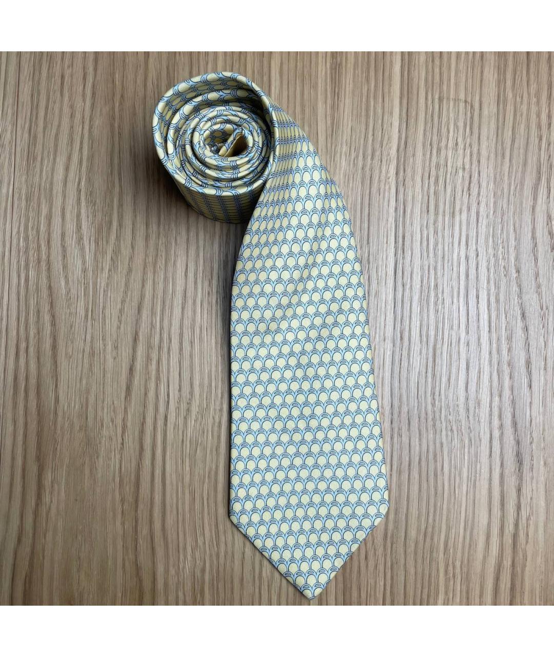 HERMES Желтый шелковый галстук, фото 5