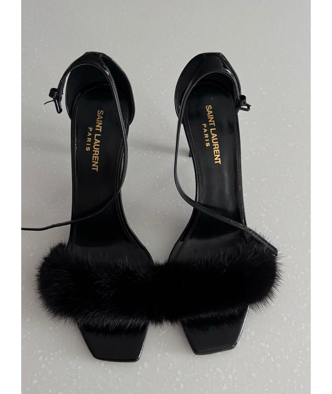 SAINT LAURENT Черные босоножки из лакированной кожи, фото 2