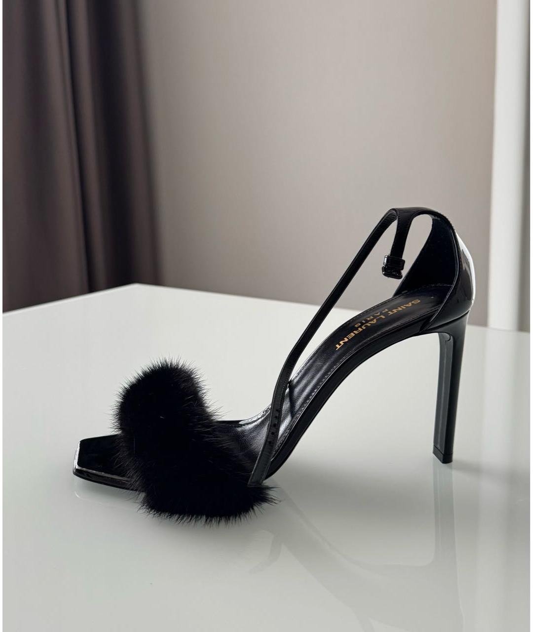 SAINT LAURENT Черные босоножки из лакированной кожи, фото 6