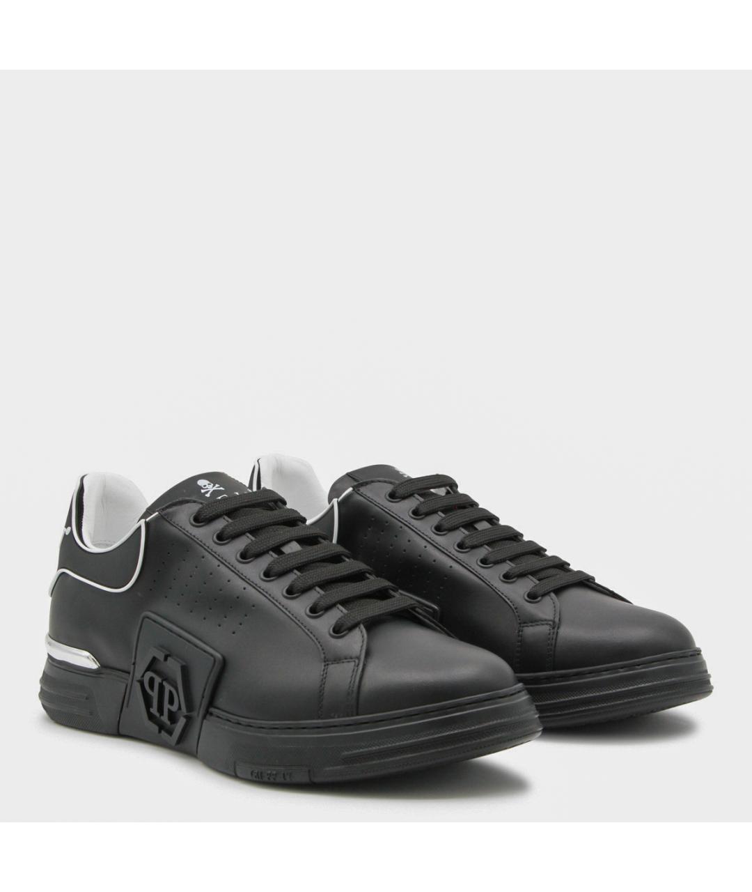 PHILIPP PLEIN Черные кожаные низкие кроссовки / кеды, фото 2