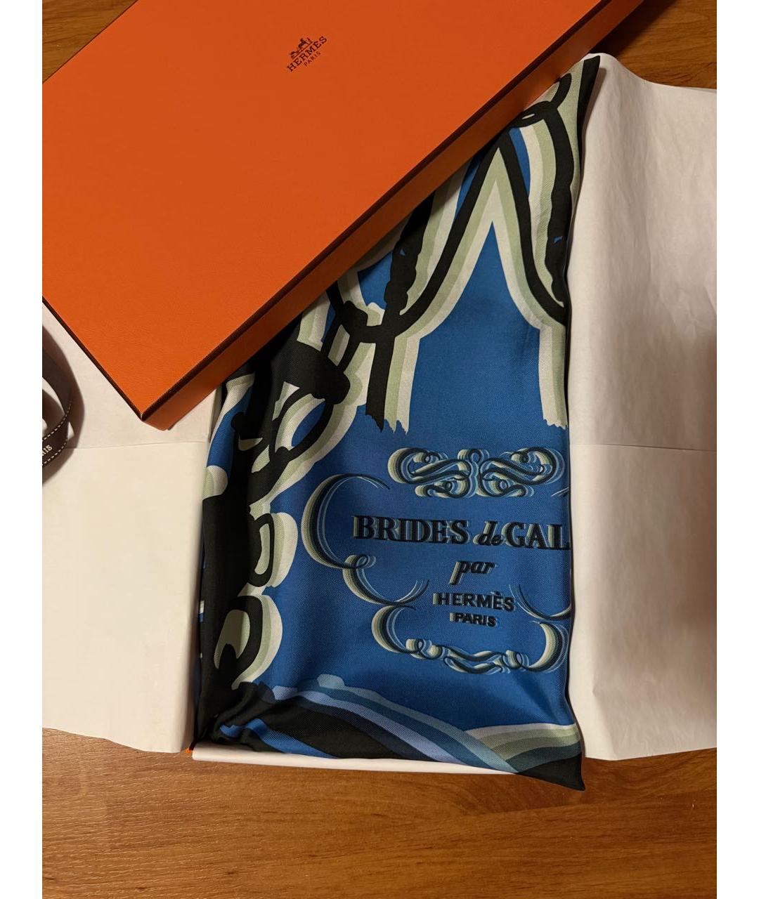 HERMES Темно-синий шелковый платок, фото 4