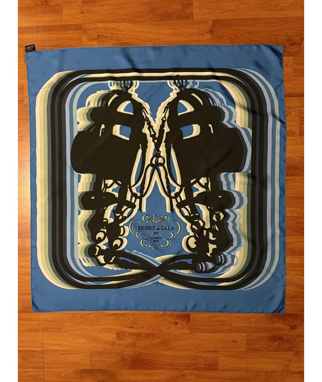 HERMES Темно-синий шелковый платок, фото 7