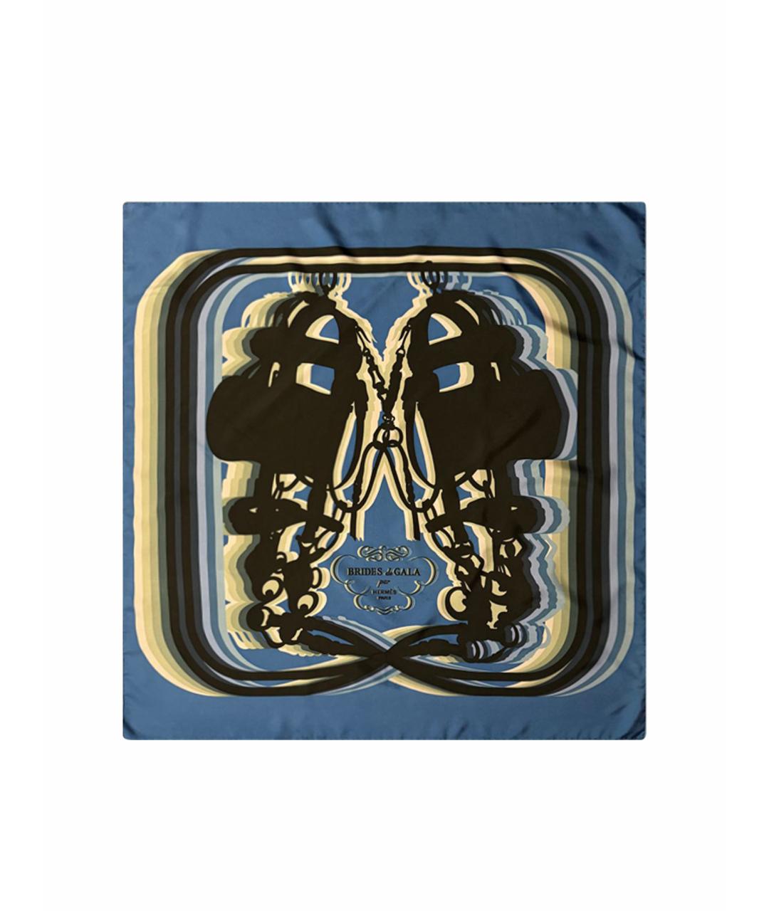 HERMES Темно-синий шелковый платок, фото 1