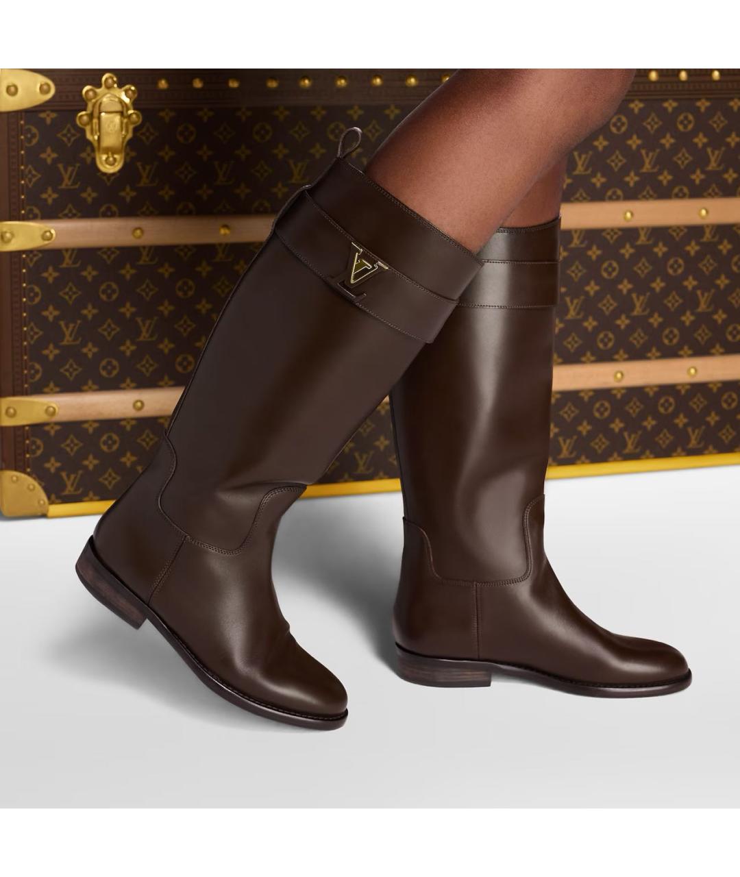 LOUIS VUITTON Коричневые кожаные сапоги, фото 4