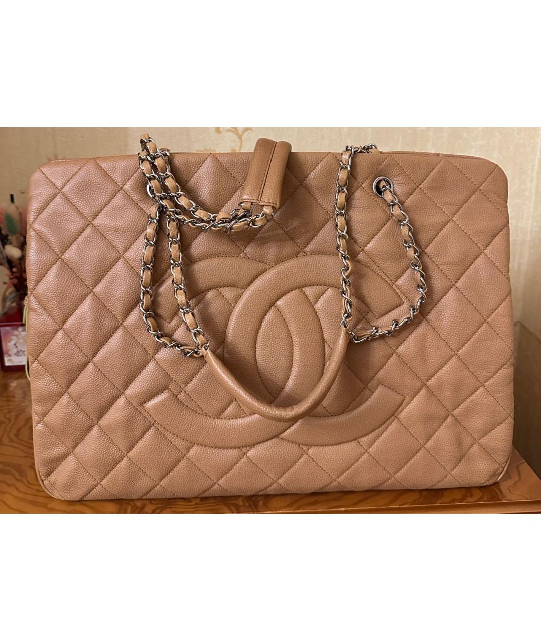 CHANEL Бежевая кожаная сумка тоут, фото 9