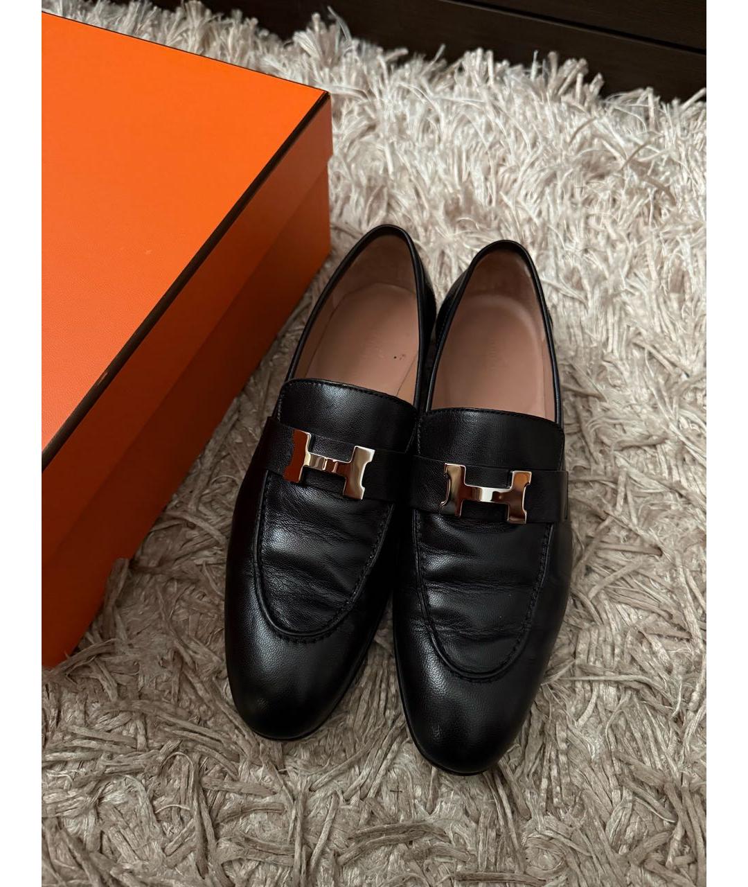 HERMES Черные кожаные лоферы, фото 7