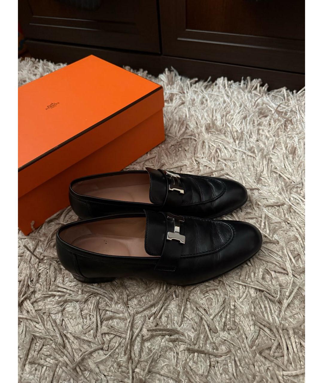 HERMES Черные кожаные лоферы, фото 5