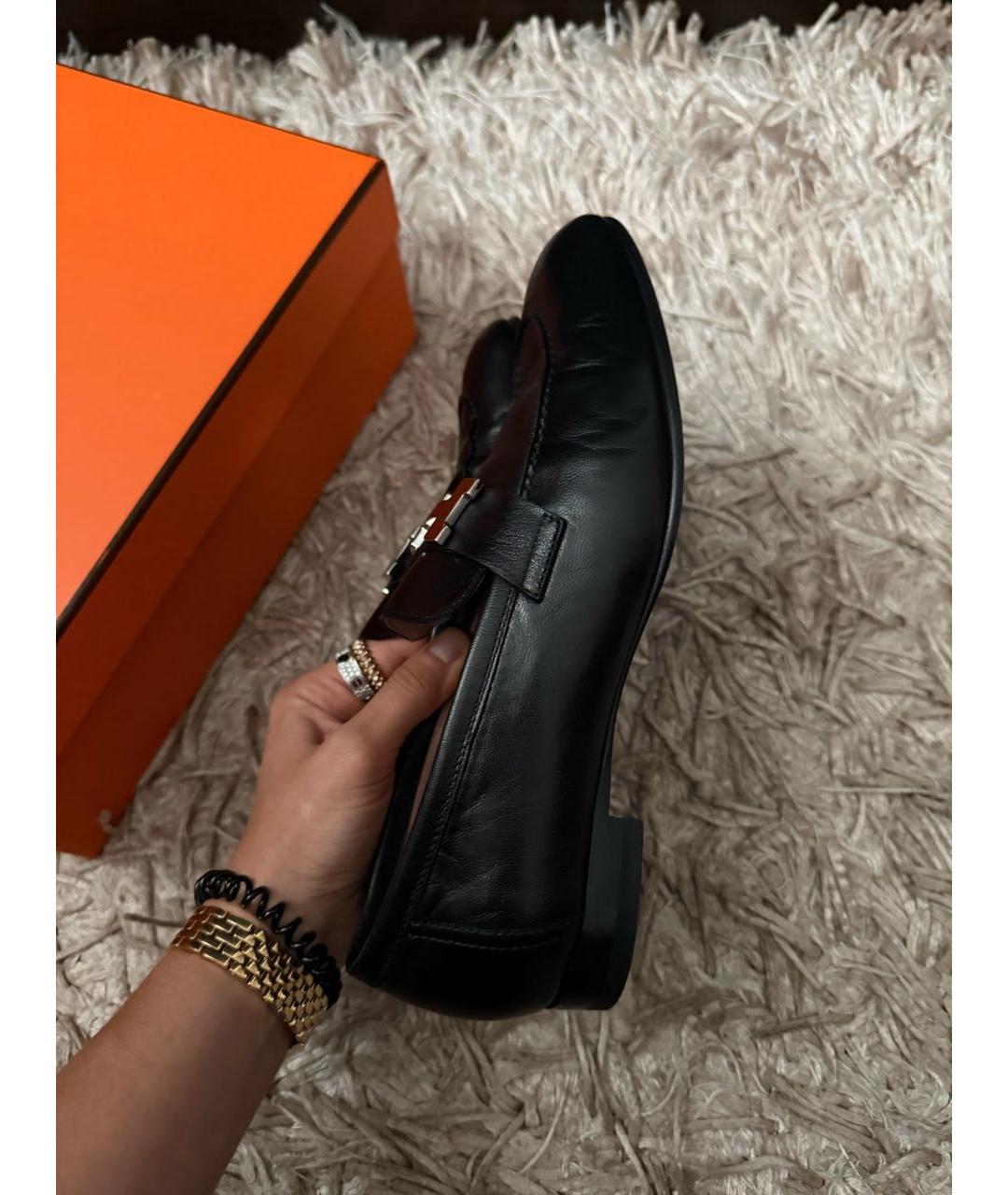 HERMES Черные кожаные лоферы, фото 8
