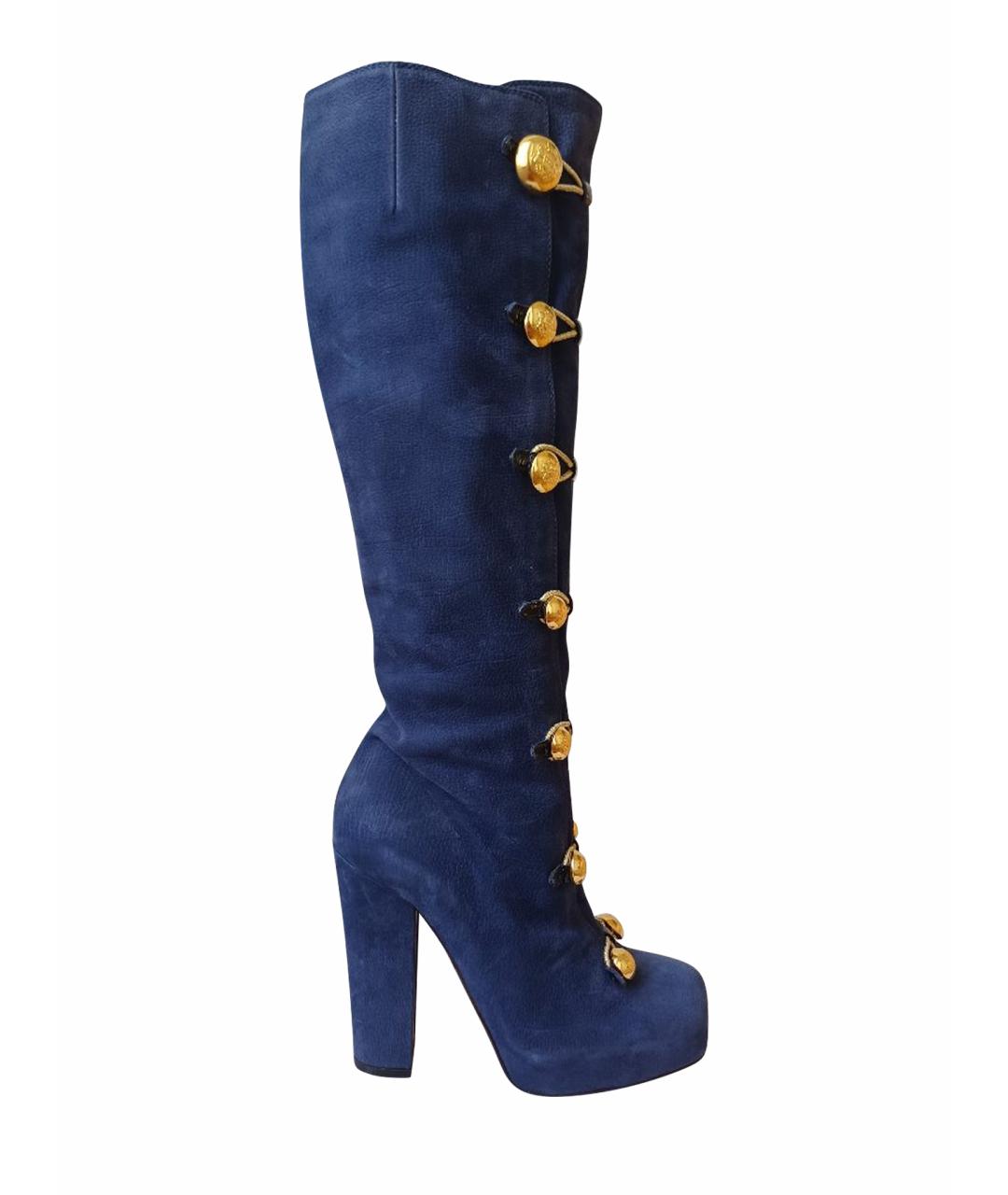 MOSCHINO Темно-синие нубуковые сапоги, фото 1