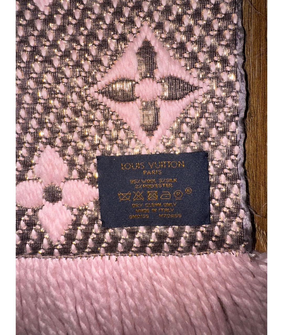 LOUIS VUITTON Розовый шерстяной шарф, фото 7