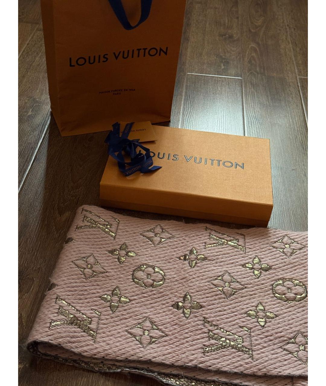 LOUIS VUITTON Розовый шерстяной шарф, фото 4