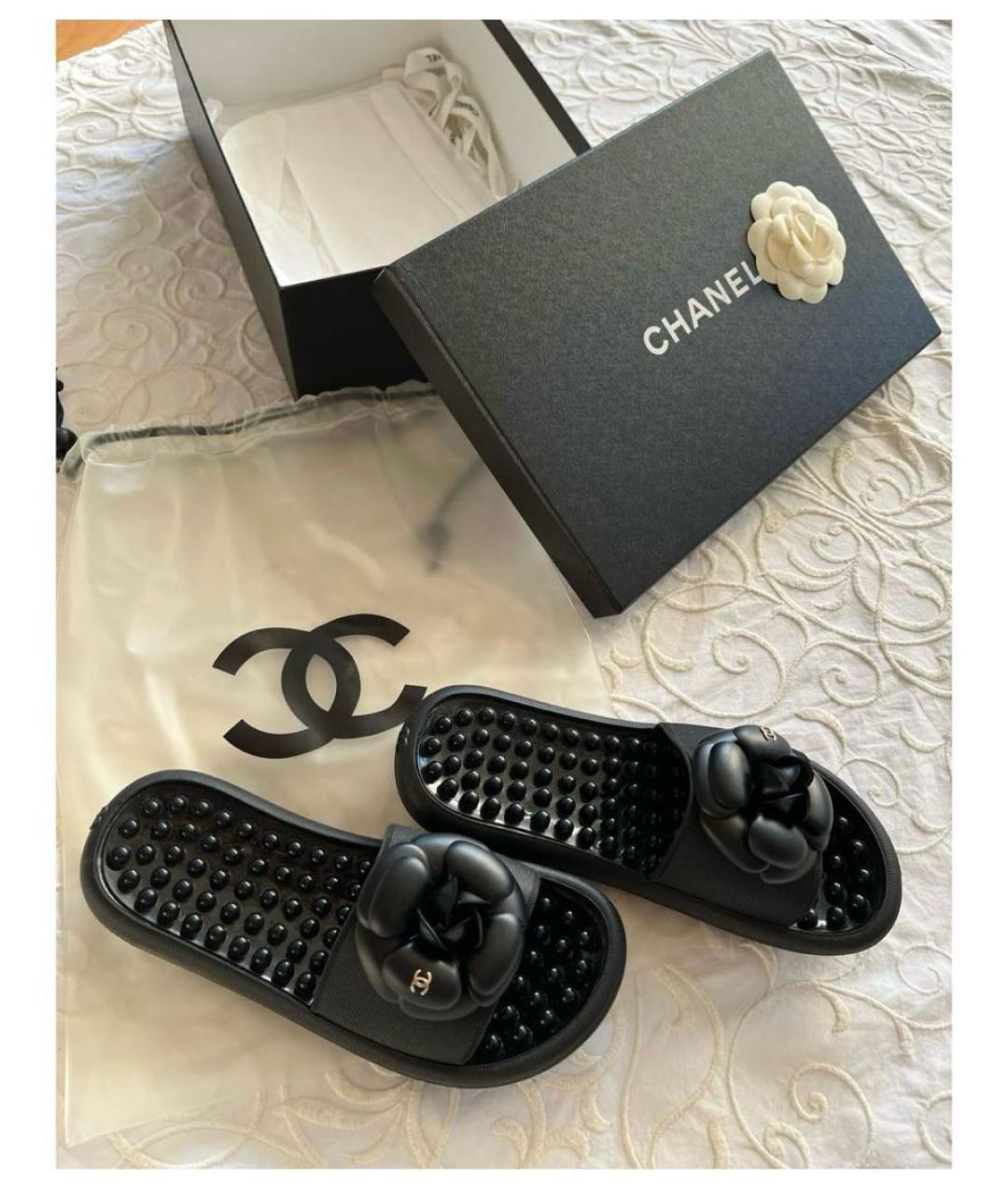 CHANEL Черные резиновые шлепанцы, фото 7