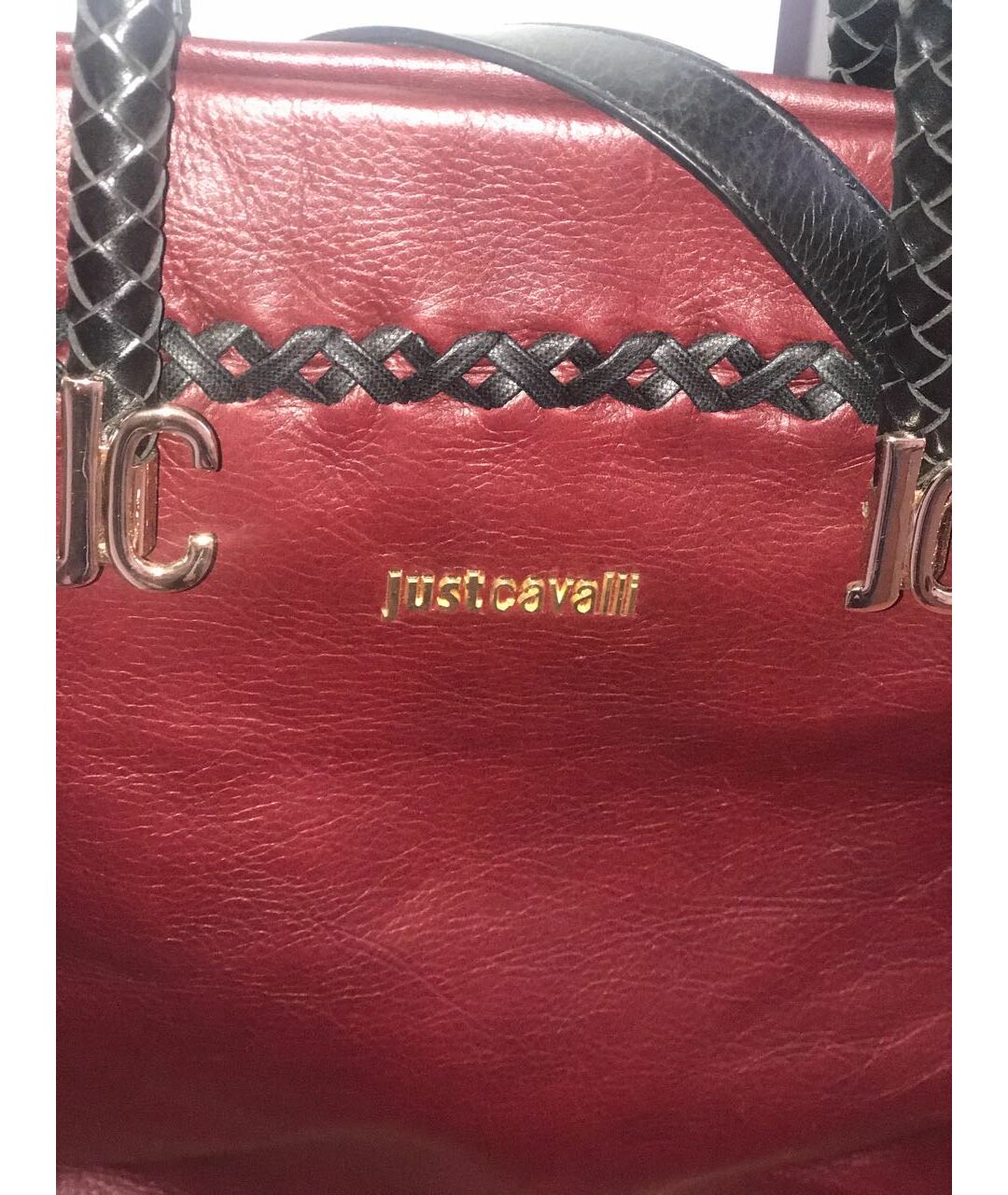 JUST CAVALLI Бордовая кожаная сумка тоут, фото 3