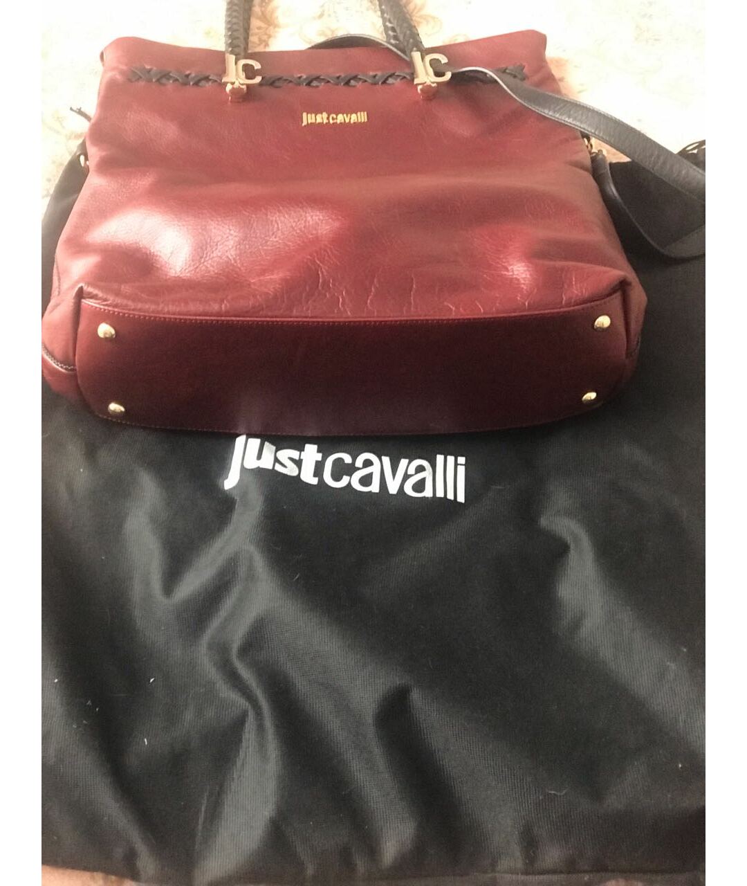 JUST CAVALLI Бордовая кожаная сумка тоут, фото 4