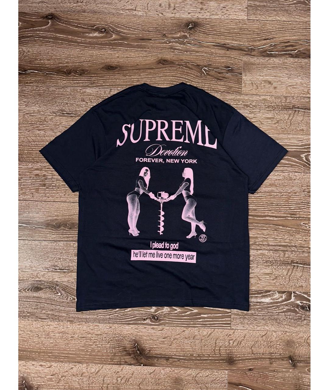 SUPREME Темно-синяя хлопковая футболка, фото 2