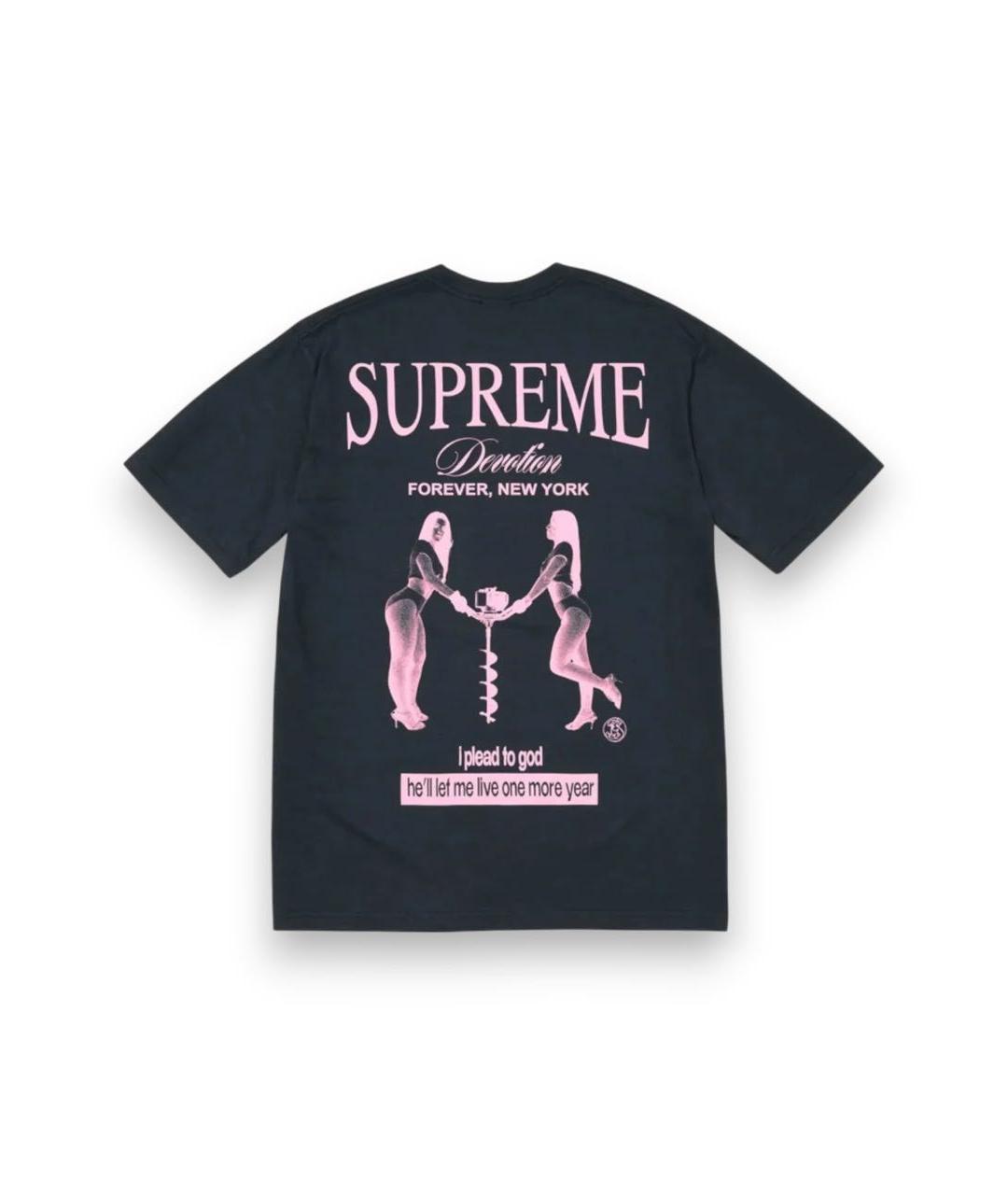 SUPREME Темно-синяя хлопковая футболка, фото 1