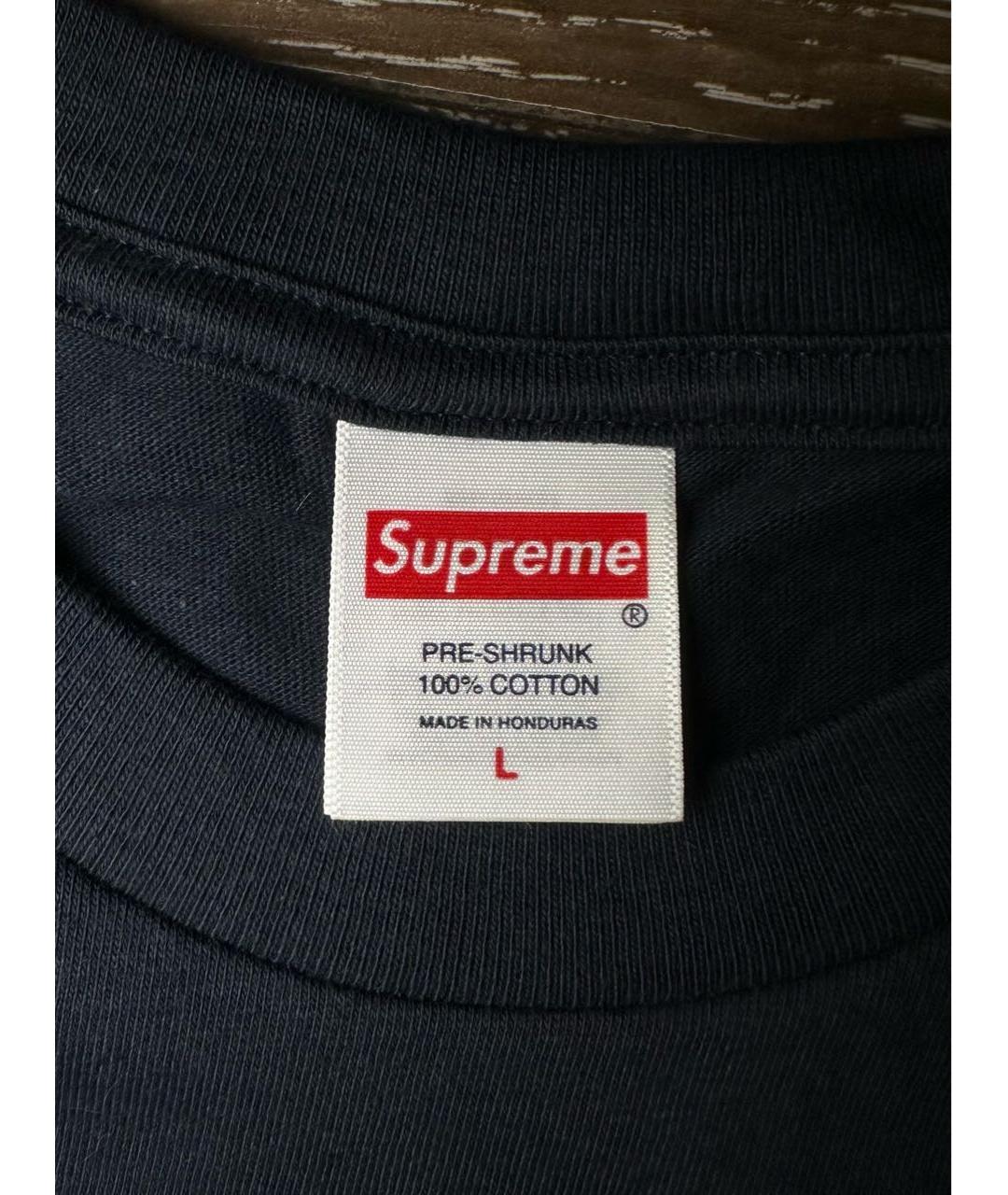 SUPREME Темно-синяя хлопковая футболка, фото 5