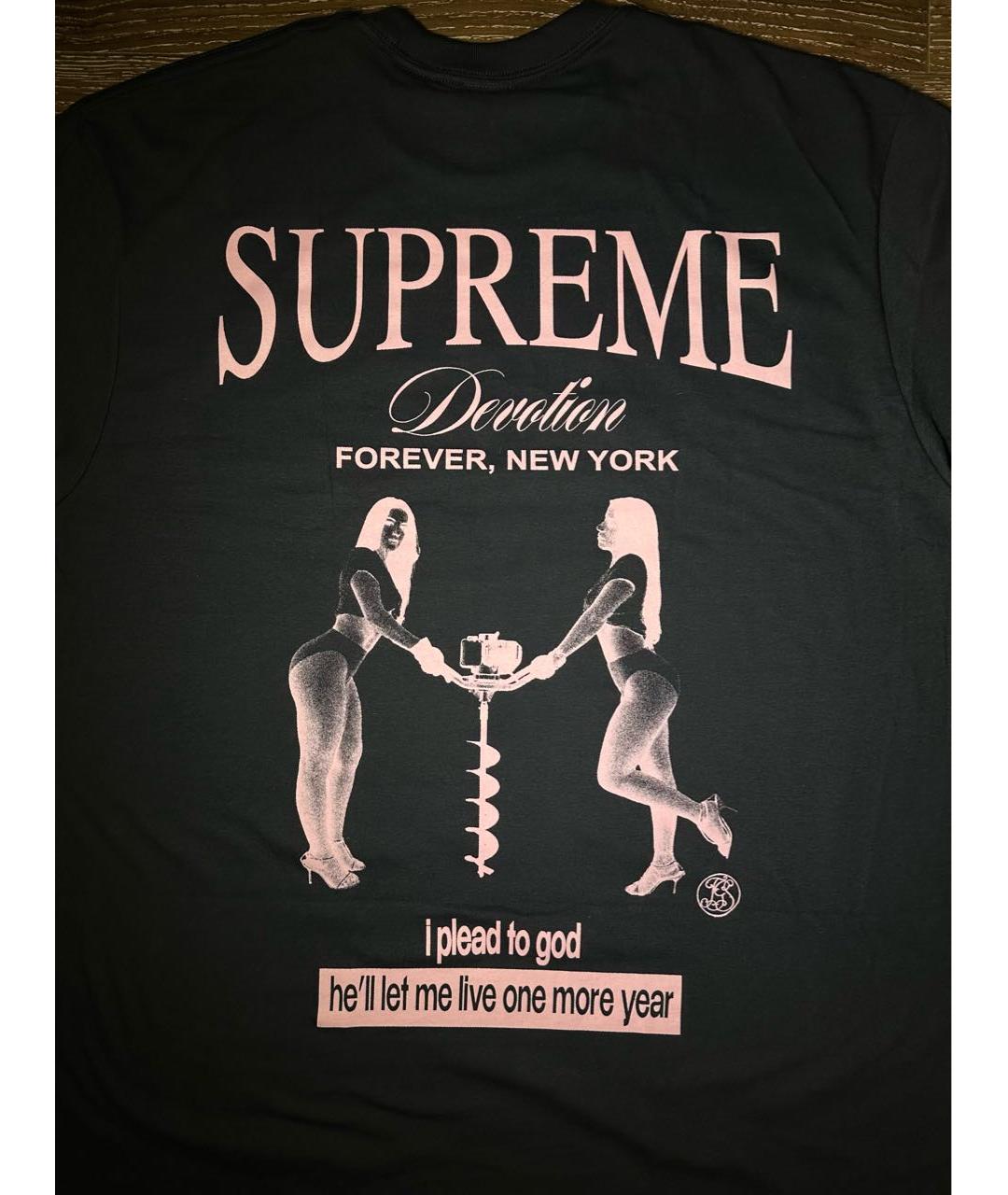 SUPREME Темно-синяя хлопковая футболка, фото 3