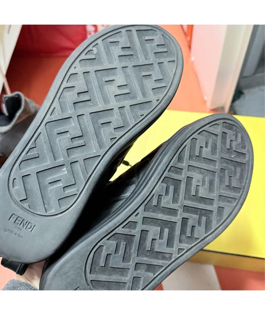 FENDI Черные кожаные кеды, фото 4