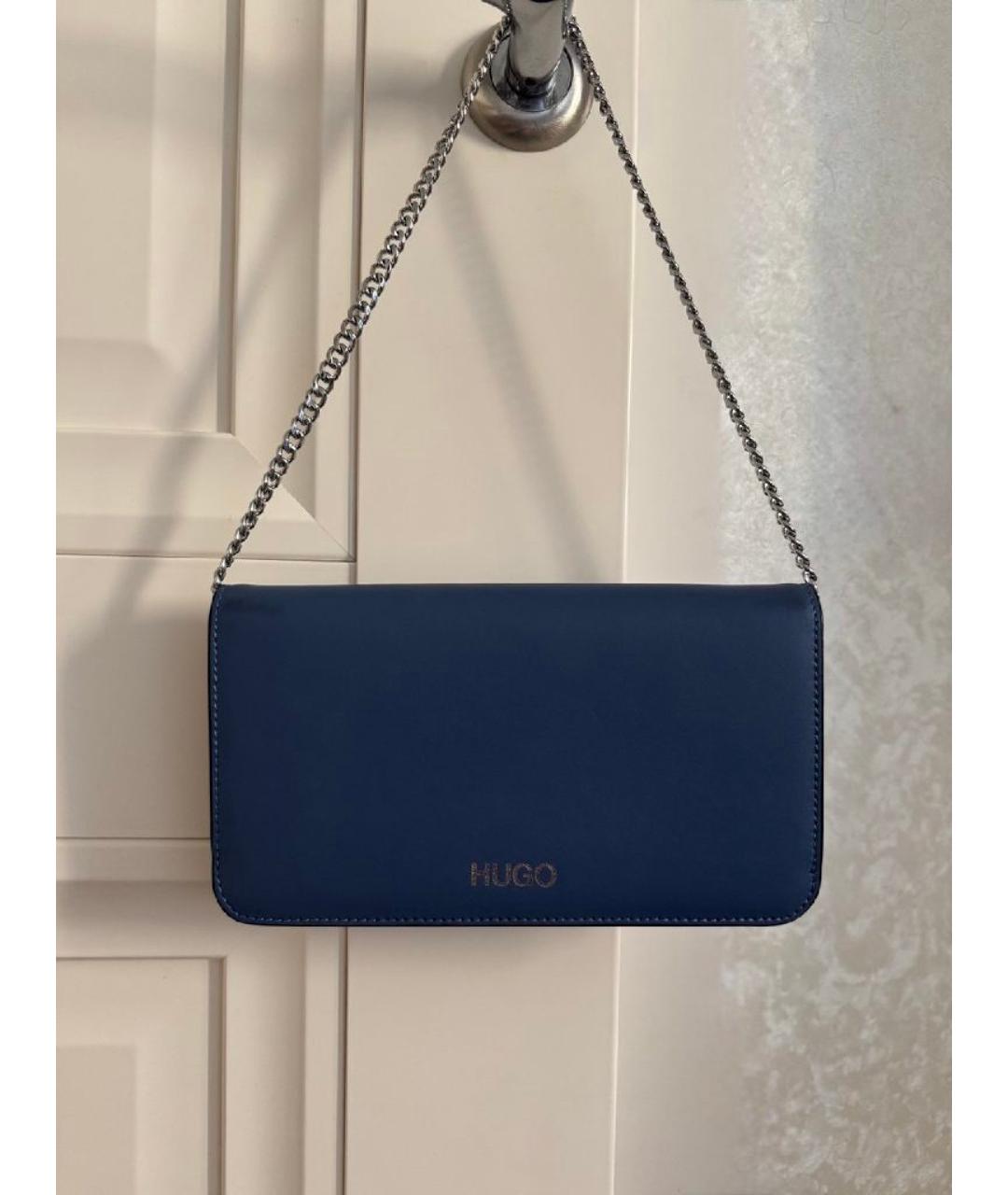 HUGO Темно-синяя кожаная сумка с короткими ручками, фото 8