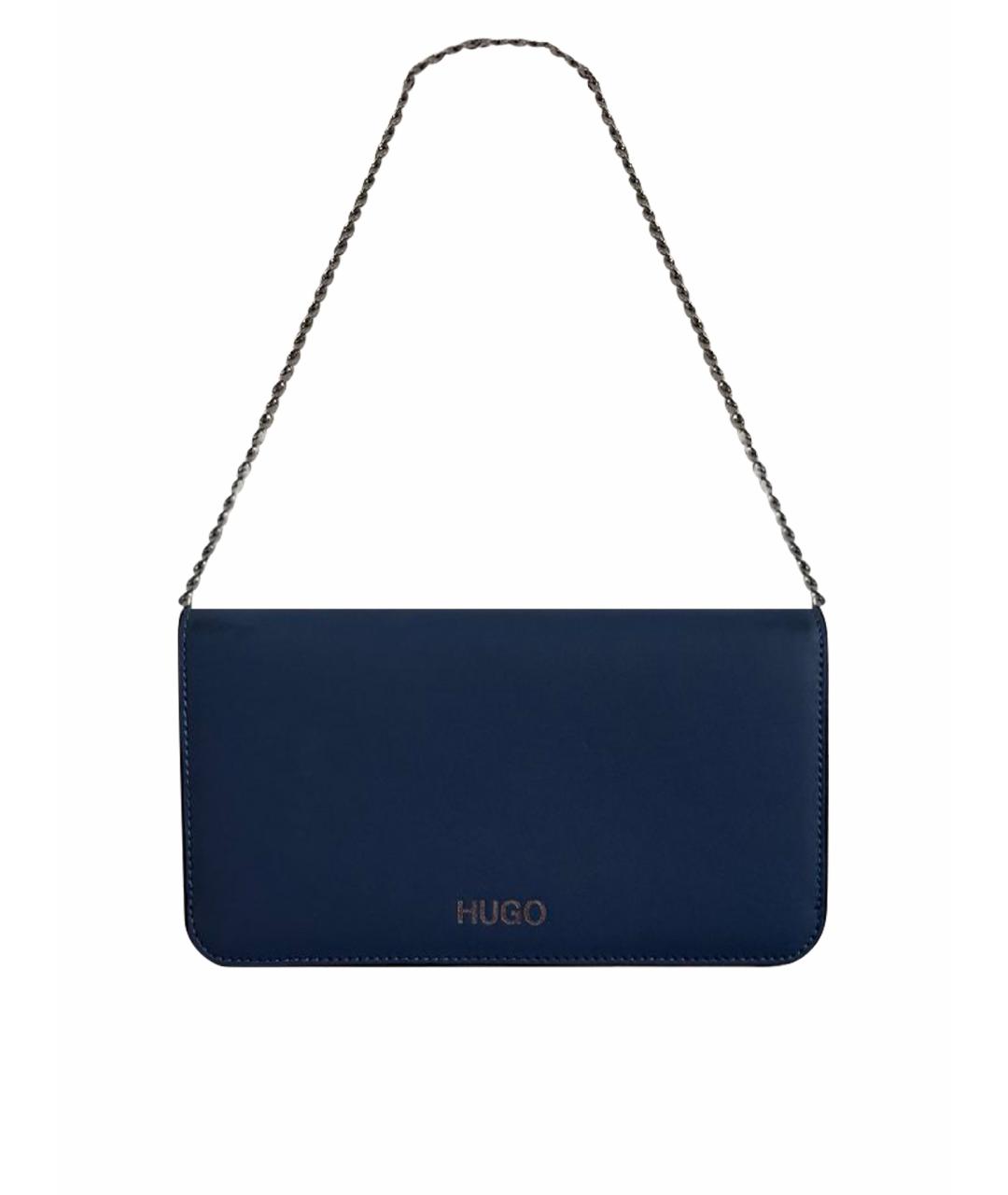 HUGO Темно-синяя кожаная сумка с короткими ручками, фото 1