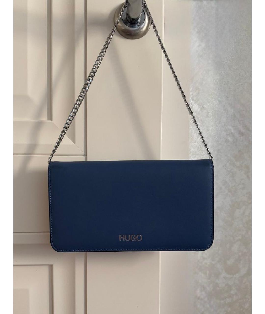 HUGO Темно-синяя кожаная сумка с короткими ручками, фото 10