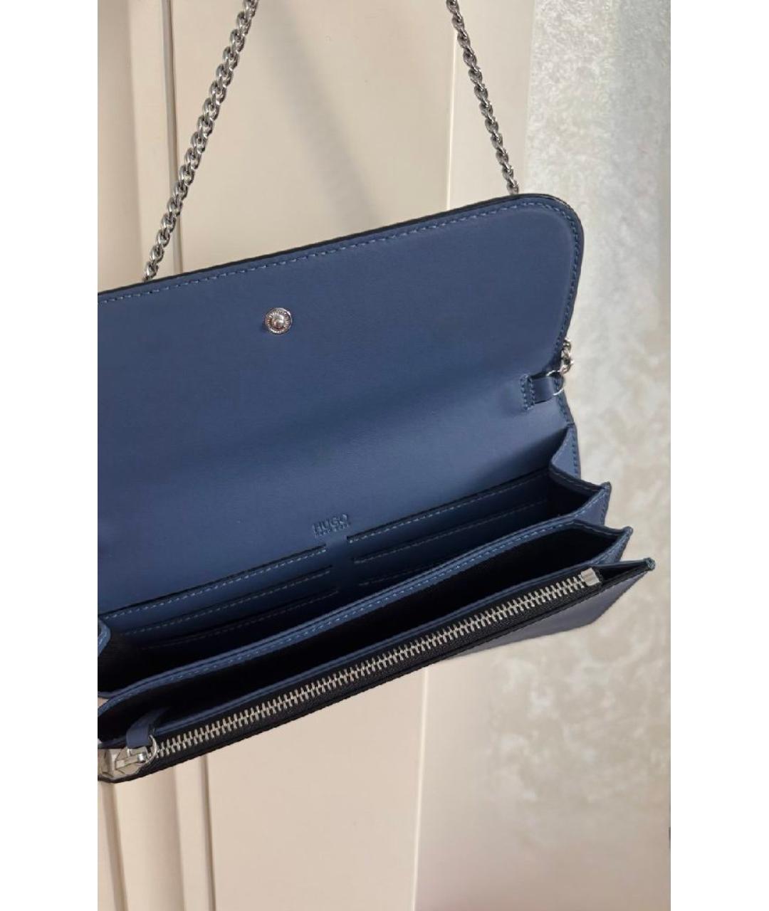 HUGO Темно-синяя кожаная сумка с короткими ручками, фото 7