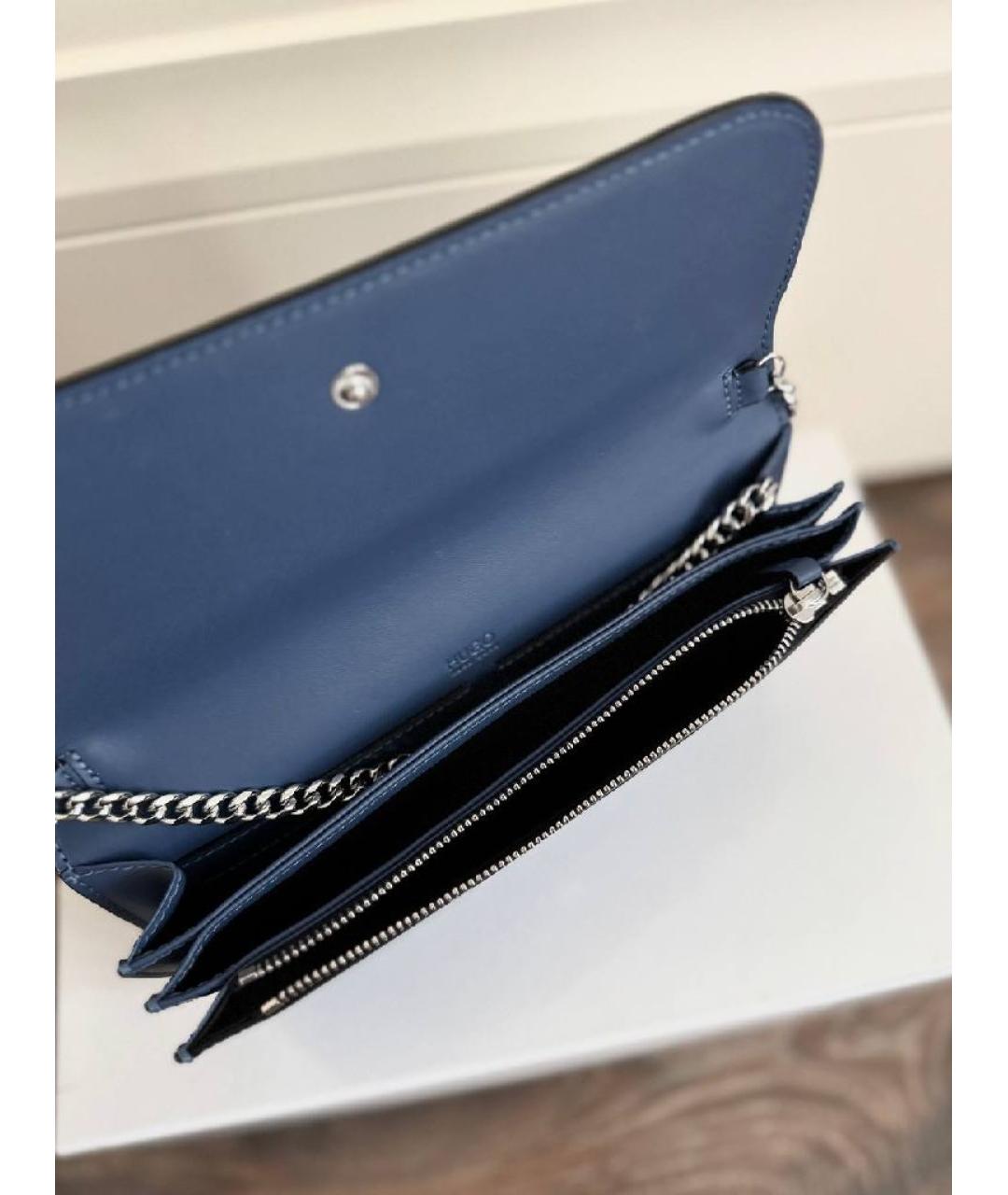 HUGO Темно-синяя кожаная сумка с короткими ручками, фото 4