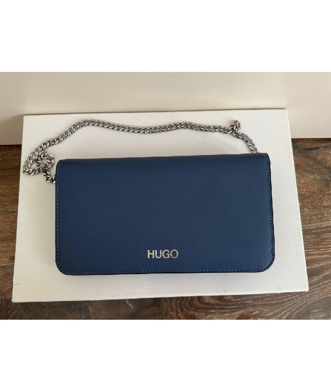 HUGO Темно-синяя кожаная сумка с короткими ручками, фото 5