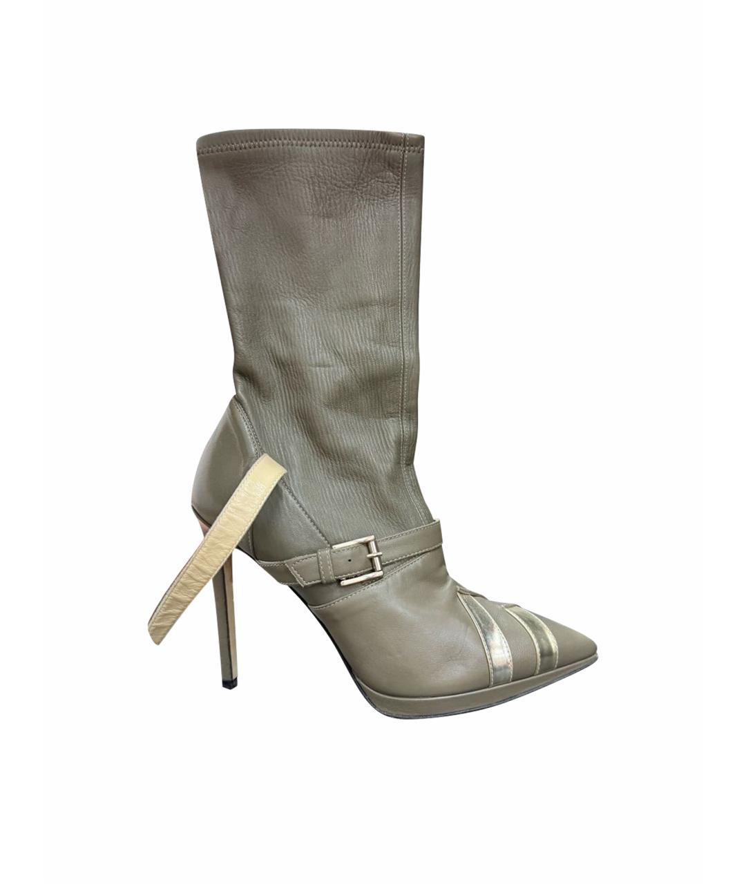 ELISABETTA FRANCHI Хаки кожаные ботильоны, фото 1