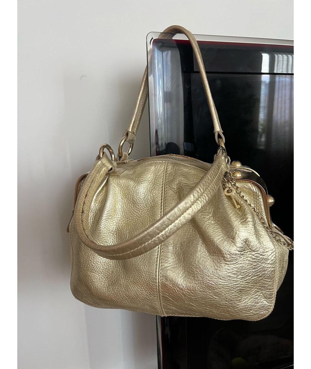DOLCE&GABBANA Золотая кожаная сумка с короткими ручками, фото 3