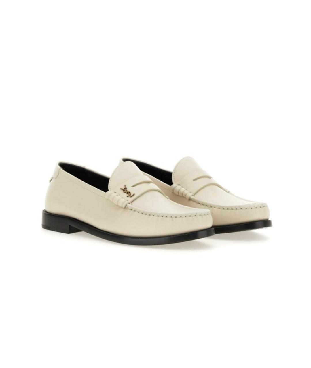 SAINT LAURENT Белые кожаные лоферы, фото 3