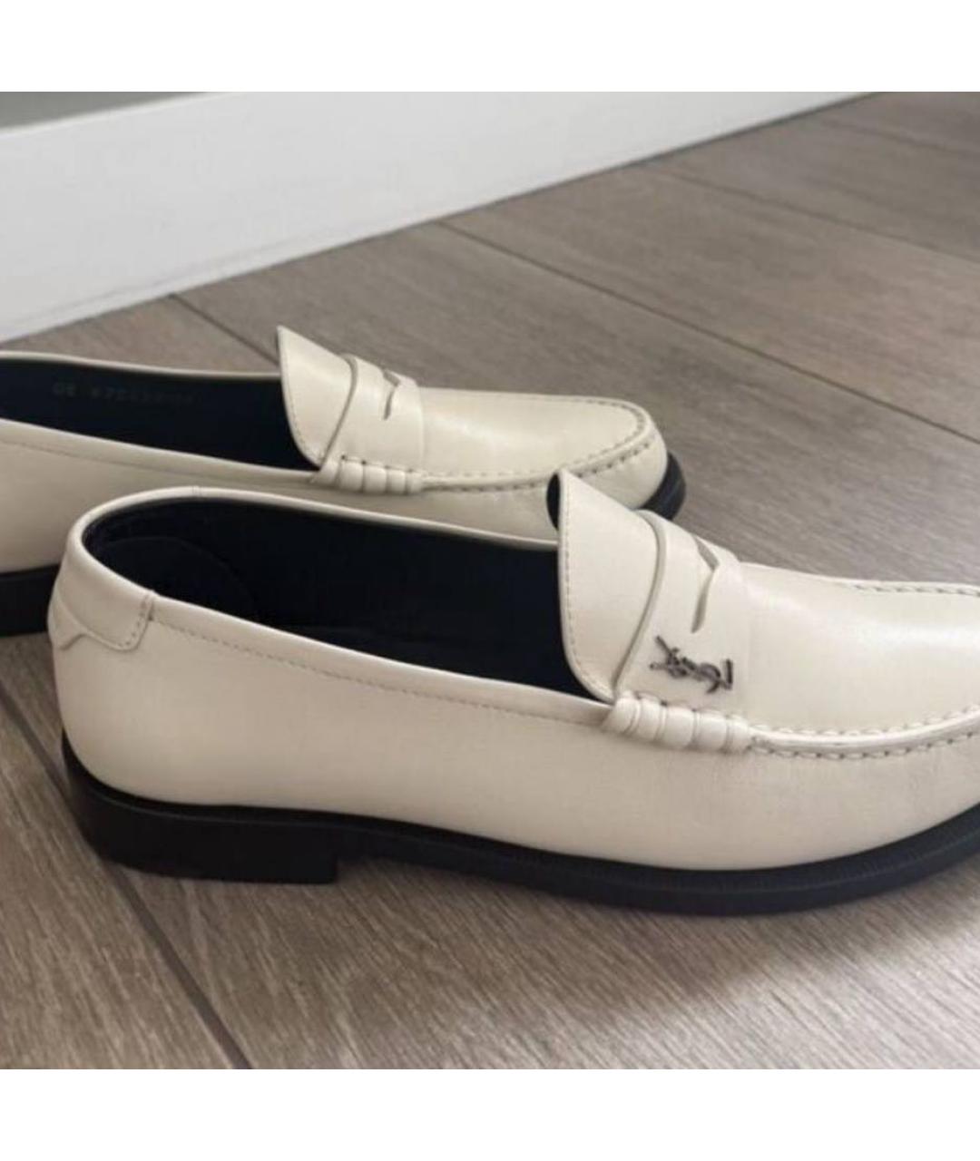 SAINT LAURENT Белые кожаные лоферы, фото 7