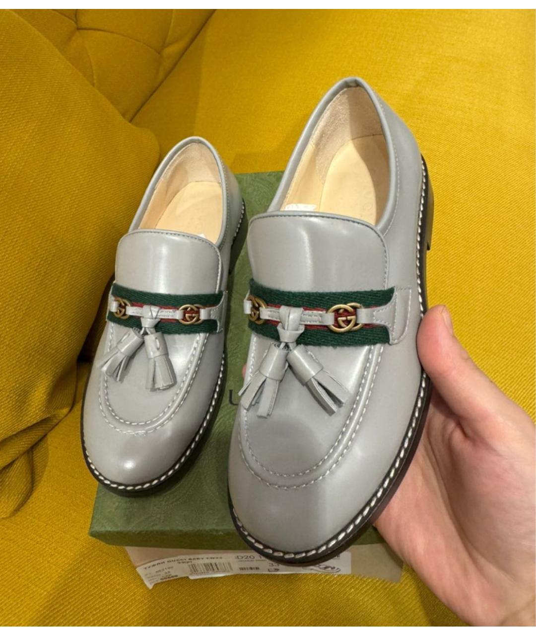 GUCCI KIDS Серые кожаные лоферы и мокасины, фото 8