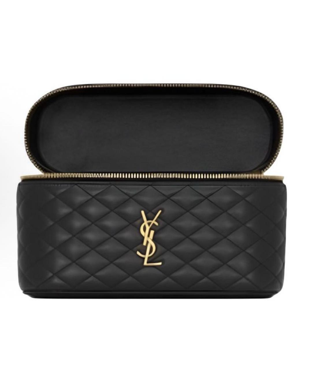 SAINT LAURENT Черная кожаная косметичка, фото 2