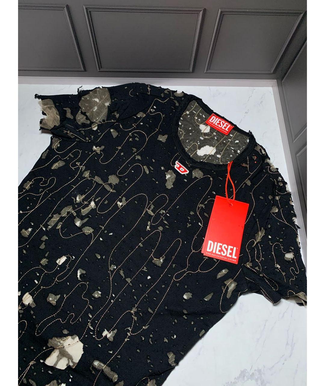 DIESEL Черная хлопко-эластановая футболка, фото 4