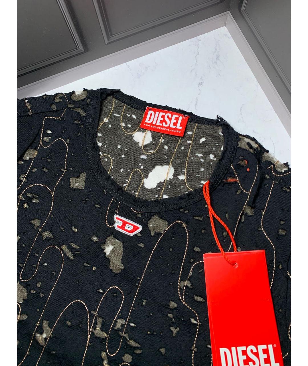 DIESEL Черная хлопко-эластановая футболка, фото 7