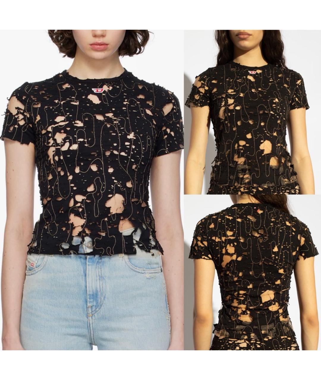 DIESEL Черная хлопко-эластановая футболка, фото 8