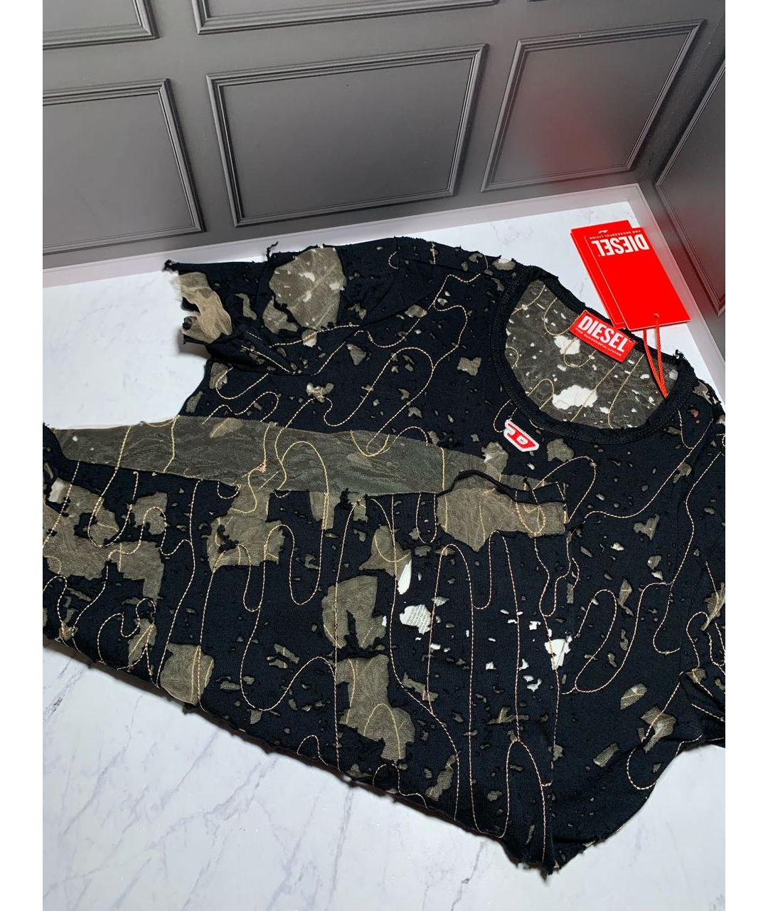 DIESEL Черная хлопко-эластановая футболка, фото 6