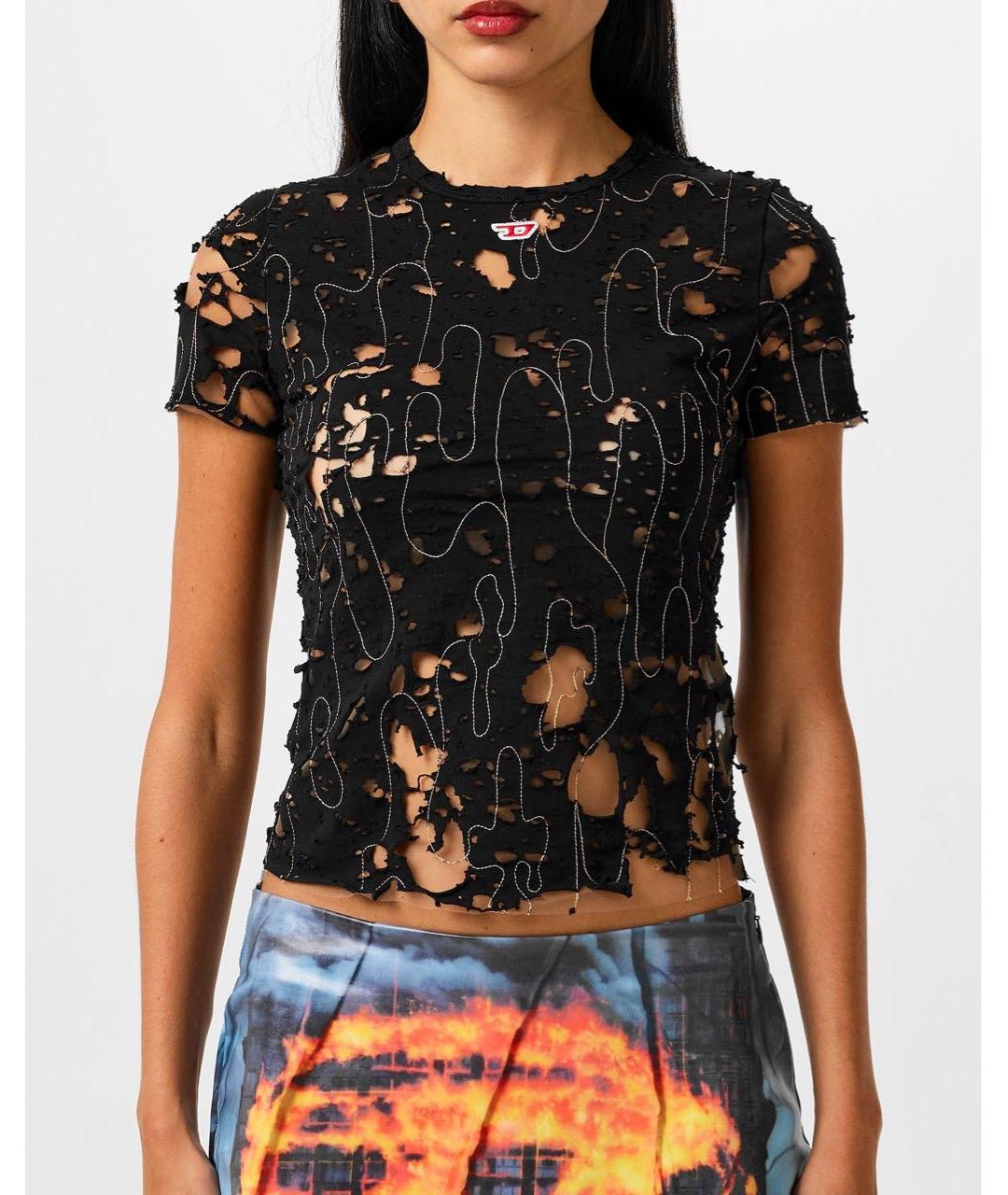 DIESEL Черная хлопко-эластановая футболка, фото 2