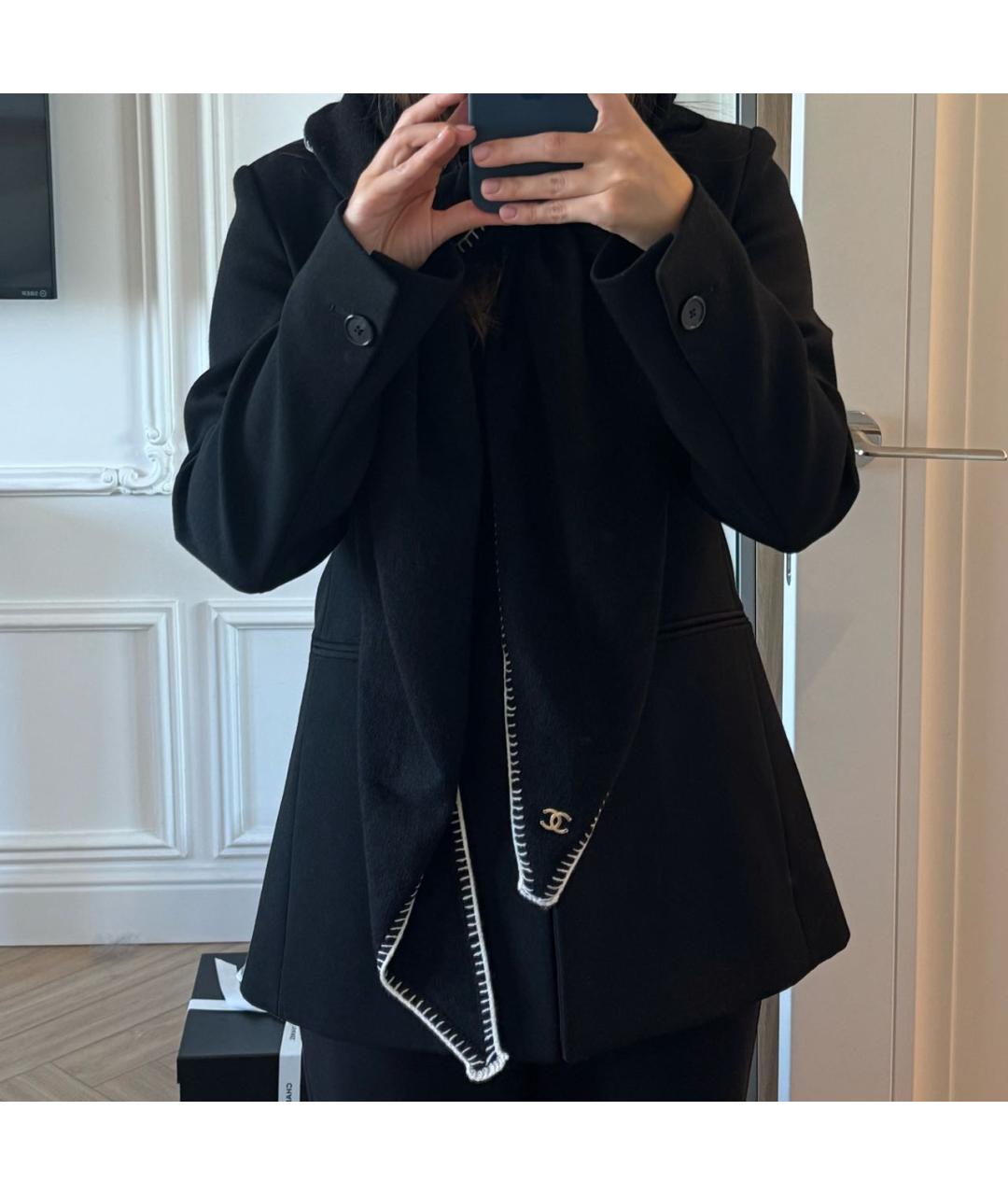 CHANEL Черный кашемировый шарф, фото 2
