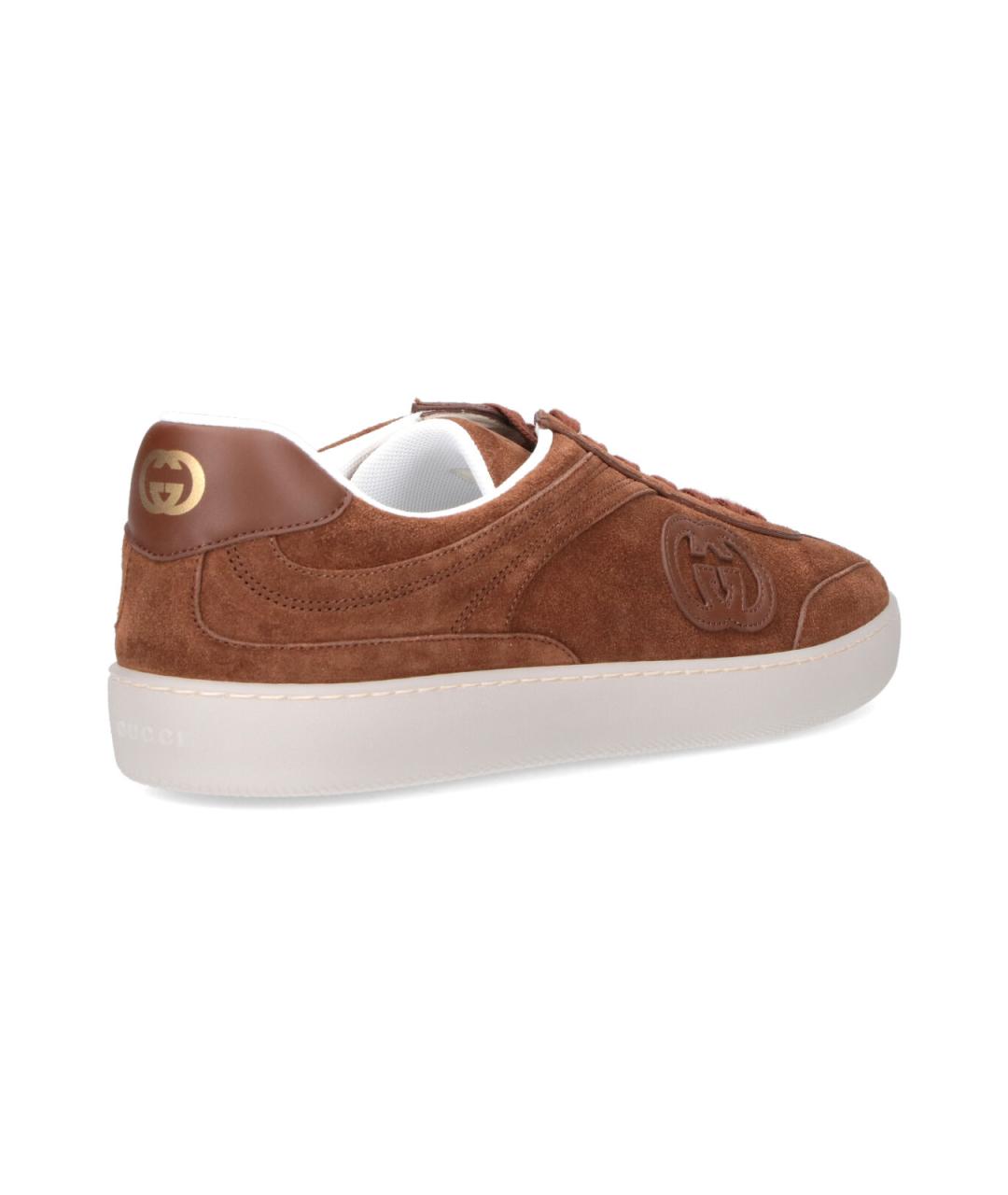 GUCCI Коричневые кожаные низкие кроссовки / кеды, фото 4